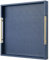 Navy Blue Faux Leather Decorative Tray - Large Square Serving Tray with Handles for Coffee Table, Living Room or Bathroom