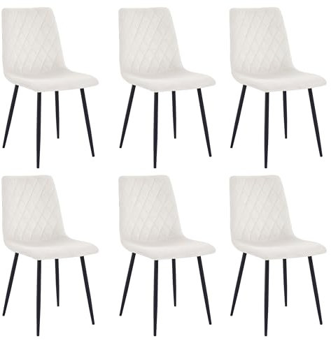 Mevsim Store Esszimmerstühle 6er Set Creme – Samt Gepolstert mit Rautensteppung – Stühle Esszimmer Modern & Bequem – Küchenstühle mit Metallbeinen Schwarz – Essstühle für Küche & Wohnzimmer
