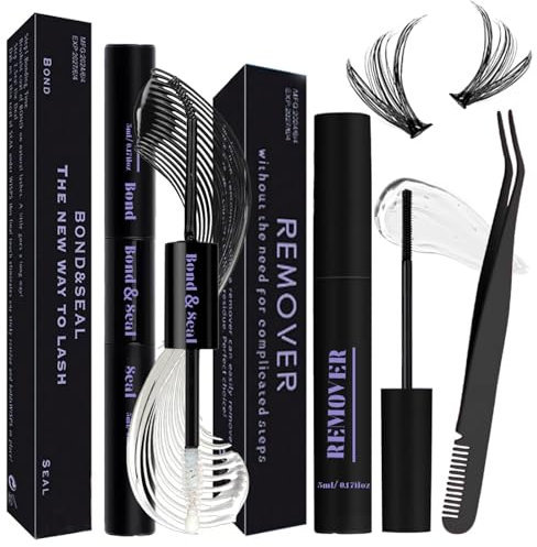 Qiveaory Lash Bond and Seal Kit 3Pcs DIY Lash Extension with Waterproof Lashe Cluster Glue 72h Hold and Seal Lash Remover Tweezers for Eyelash Extensions Beginners Self Use at Home