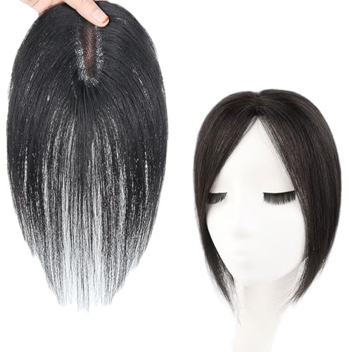Natürlicher Schwarzer Haar-Topper for Frauen 100% Echthaar-Haarteile 9 X 10 Cm Basis-Clip-Perücken for Leichten Haarausfall/dünner Werdendes Haar/graues Haar