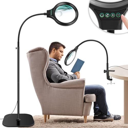 NZQXJXZ 3 en 1 Lampe Loupe avec Lumière et Support, 30X 10X Loupe de Sol Flexible à col de Cygne avec 36 LED, 3 Modes de Couleur, Loupe de Bureau avec Pince pour Lecture, Couture, Artisanat, Loisirs