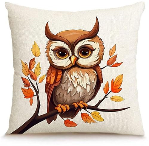 Kissenbezug 40X40 Eule Kissenhülle Leinen Kissenbezüge Sofakissen Dekokissen Deko Kissenhüllen Wohnzimmer,Outdoor Kissen Mit Reißverschluss