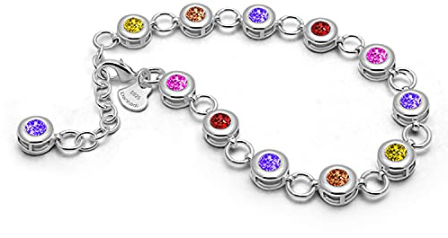 Dankadi Bracelet avec Pierres Colorées pour Femme Longueur 20CM en 925 Argent Sterling, Chaîne Zircone Cubique Ronde Rose Or Violet Rouge Réglable Jonc Cadeau de Bijoux Fête Anniversaire Mariage