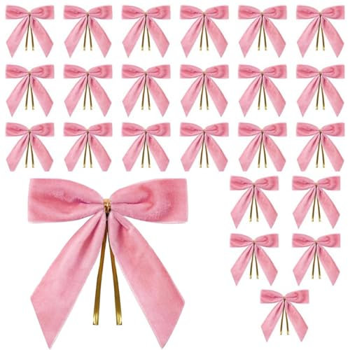 24 fiocchi in velluto rosa per albero di Natale, fiocchi in velluto per albero di Natale, fiocchi di velluto di Natale, fiocchi per ghirlande natalizie, decorazioni per interni ed esterni