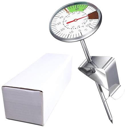 Milch Thermometer, Praktisches Küchenthermometer, Sofort Thermometer Kochen, Edelstahl Wasserthermometer, Barista Milch Kochthermometer mit Clip für Kaffee BBQ Steak Meat