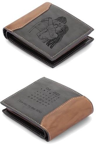 ALBERTBAND Portafogli Uomo Personalizzato con Foto Iniziali Portafoglio in Pelle Porta Carte di Credito Regalo per la Festa Del Papà Natale Regalo San Valentino per Lui Lei (F)