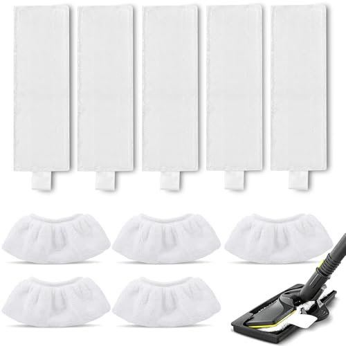 BUCOMTU Juego de 10 paños de microfibra lavables compatibles con limpiador de vapor Kärcher EasyFix SC 2, SC 3, SC 4, SC 5, accesorios de repuesto, 5 boquillas de suelo+5 boquillas de mano