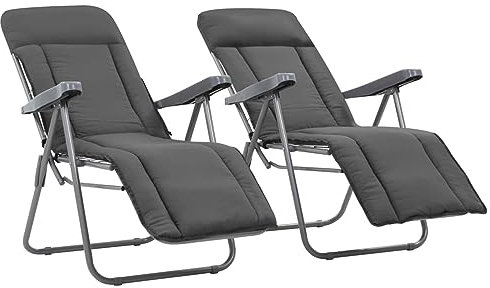 Xichuzi Klappbare Gartenstühle mit Polstern 2 STK Hochlehner, Campingstühle, Lehnstühle, Wetterfest Stuhl, Garden Chair, Grau