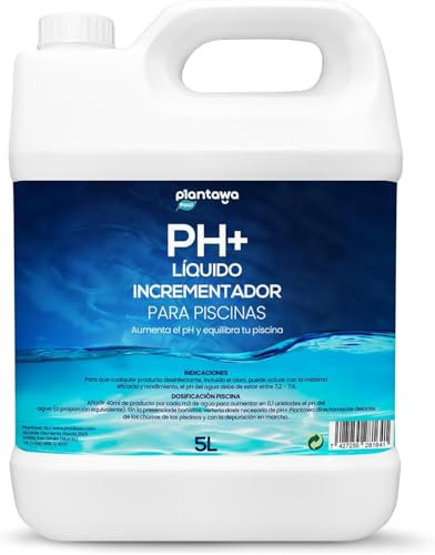 PLANTAWA Incrementador de pH para Piscinas 5 litros | Regulador de pH, Elevador pH+ para Piscinas y Spas, Aumenta el pH del Agua, Mantenimiento Fácil, Incrementa pH Piscina