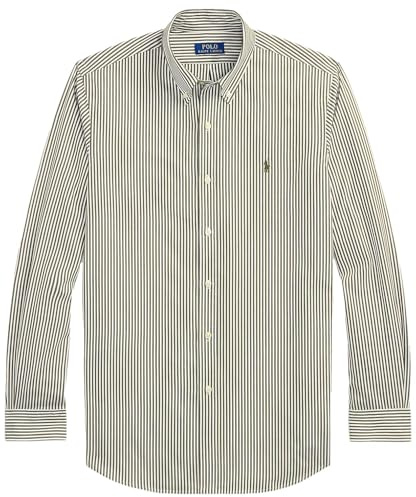 POLO RALPH LAUREN Herren Classic Fit Popeline Sport Shirt, Oliv/Weiß gestreift, Mittel