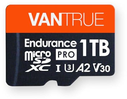Vantrue 1TB Memory Card MicroSDXC UHS-I A2 High Speed 4K UHD Video High Speed Transfer Monitoring SD Card APC A2 with Adapter for Dash Cams, Body Cams, Action Camera, Surveillance & Security Cams