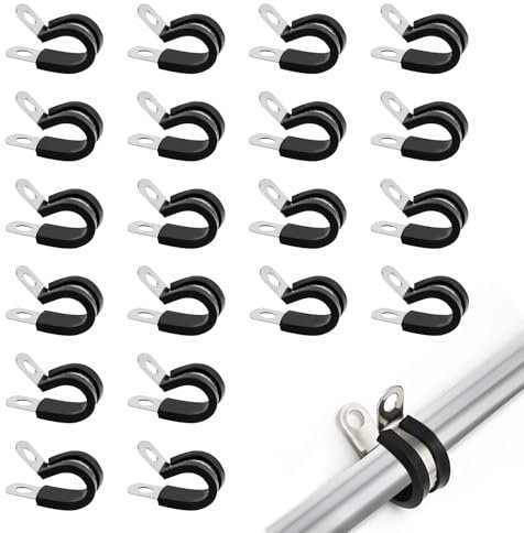 ARTGUTS Kabelschellen,20 Stück 10mm Gummi P Edelstahl Schlauchschellen,Kabelklemmen Edelstahl Kit,Schlaufenschellen für Automotive, Industrie Bootsverkabelung und Montage