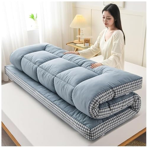 Traditionelle japanische Bodenmatratze, extra dick, faltbar, Futonbett, Campingmatte, blau, 90 x 200 cm