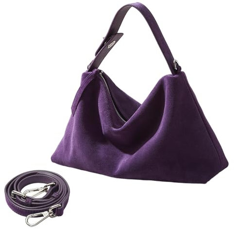 Generisch Borsa a tracolla da donna in camoscio, Lilla, taglia unica