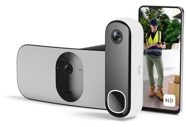 Arlo Floodlight 2K et Sonnette HD, Caméra de Surveillance Extérieure avec Projecteur WiFi Sans Fil, Lumière de 2000-3000 Lumen, Vision Nocturne Couleur, Audio Bidirectionnel, Essai Arlo Secure inclus