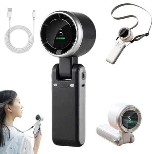 Wongify Portable Handheld Turbo Fan, 3 in 1 Foldable USB Rechargeable Fan with 5 Speeds Adjustable LED Display 3600mAh Battery Operated, 180° Rotation for Travel, Outdoor, Office & Home (Black)