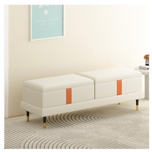 Schlafzimmerbank Aufbewahrungsbank – Ottomane for Schlafzimmerende des Bettes, moderne Kunstlederbank, Schlafzimmerbänke for Fußende des Bettes, gepolsterte Bank mit goldenen Beinen Bettbank(Beige,100