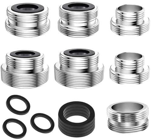 Kettion Lot de 7 adaptateurs de robinet, 16-28 mm, universel, pour tuyau d'arrosage, avec joints, double filetage, aérateur de robinet, raccord pour raccord de tuyau d'arrosage, argenté