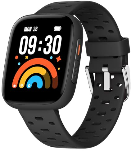 BIGGERFIVE Reloj Inteligente Niños Niñas 5-16, 1,8 Pulsera Actividad Podómetro, Frecuencia Cardíaca, Resistente al Agua 30m, Monitor de Sueño, Despertador, Juegos de Rompecabezas con/sin App, Negro