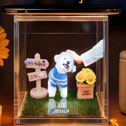 VEELU Regalos Personalizados Conmemorativos para Perros, 3D-Vídeo Proyección Holográfica Placas Conmemorativas para Mascotas en Acrílico, Regalo para Pérdida de Mascotas