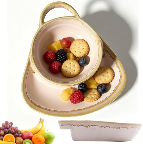 Rppiup Soup and Sandwich Bowl, Retro Soup and Sandwich Plate Combo with Handle, Dual Compartment Soups and Bread Bowl Side Plates Dishwasher & Microwave Safe, Perfect for Water, Salad, Dessert, Fruit