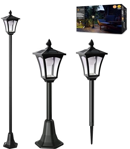 Northpoint LED Solar Gartenlaterne 3in1 mit Bewegungsmelder, 175 cm hoch | höhenverstellbar 3000K Warmweiß, 20 Lumen Orientierungslicht, IP44 wetterfest mit Erdspieß und Standfuß, solarbetrieben