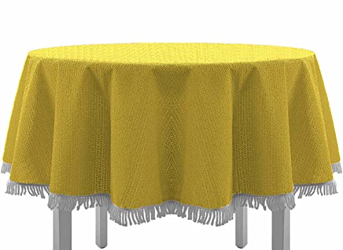 EXKLUSIV HEIMTEXTIL Gartentischdecke mit Fransen Tischdecke rund oval eckig Classic 140x180 cm oval gelb