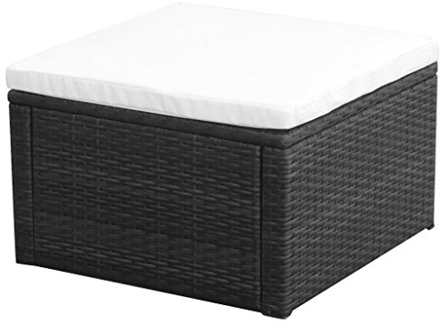 Festnight Polyrattan Hocker mit Kissen Rattan-Polsterhocker Garten Hocker Sitzhocker 53x53x30cm für Garten oder Terrasse - Schwarz