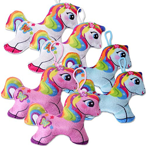 TE-Trend 6 Stück Plüsch Einhorn Regenbogen Plüschanhänger Geburtstag Deko Mitgebsel 125mm Taschen Anhänger Party Set