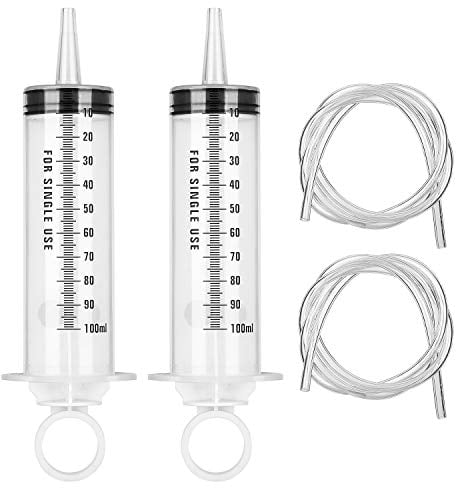 Hyber&Cara 100ml Syringe with 100cm Tube, Large Plastic Measuring Syringe for Fluid Oil Suction, Nutrient Measuring, Refilling, Watering, Pack of 2