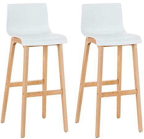 CLP 2er Set Design Barhocker Hover Mit Lehne Und Kunststoffsitz I Barstuhl Mit Holzgestell Und Fußstütze I Sitzhöhe 77 cm, Farbe:weiß