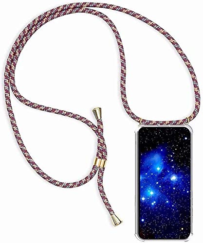 Bigcousin Handykette kompatibel mit Samsung Galaxy A40,Handyhülle mit Band,Transparent Silikonhülle,Schutzhülle mit Kordel in Rote Aprikose grau