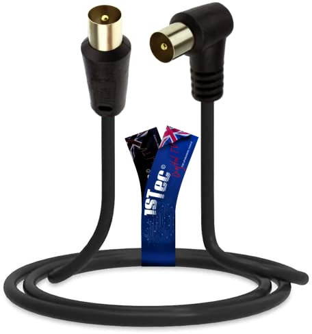 1STec Connettori coassiali ad angolo retto a maschio dritto da 3 m + accoppiatore 75 ohm cavo antenna TV (3 metri, nero)