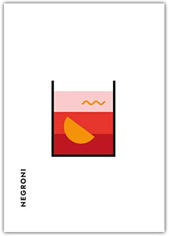 MOTIVISSO Negroni im Glas Poster - Cocktail Bar Bauhaus Longdrink - Kunstdruck Wandbild Wall Art Deko - minimalistisch modern - Küche Büro Wohnzimmer - 70x100 cm