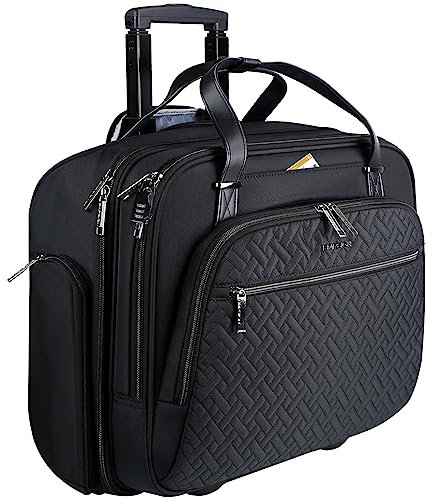 EMPSIGN Rolling Laptop Bag Women Premium Rolling Briefcase With Wheels Fits to 15.6 Inch Laptop, Rolling Computer Bag with Water-Repellent RFID Pockets for Travel/Business, Black, 15.6