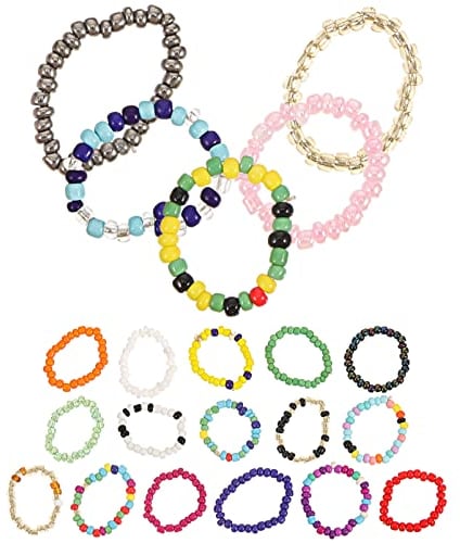 Holibanna 21st Perlenring Regenbogen-fingerring Fingerringe Aus Glasperlen Bunter Schmuckring Beste Freunde Klingeln Damenring Strandring Kreis-knöchel-ringe Elastischer Ring Bohemien Kind