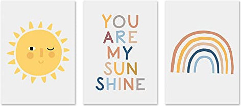 BRoleo Sonne Regenbogen Poster You Are My Sunshine Kinderzimmer Wandkunst Kind Druck Leinwand Malerei Nordic Cartoon Bild Baby Kinderzimmer Dekor/Kein Rahmen