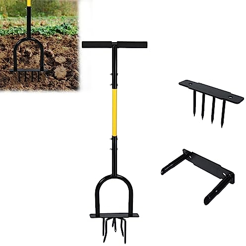 VA-Cerulean Garra de jardín 3 en 1, afloja la tierra, incluye fresadora rotativa, aireador de clavos para cavidades, aireador de césped manual, extractor de malas hierbas con mango, garra de suelo