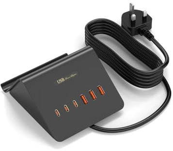 Qurzou USB Charging Station 6-Port USBC Charger Plug Multi USB Wall Charger for iPhone, iPad, Samsung, Huawei, AirPods, Pixel, iWatch, Redmi etc (Black 15W)