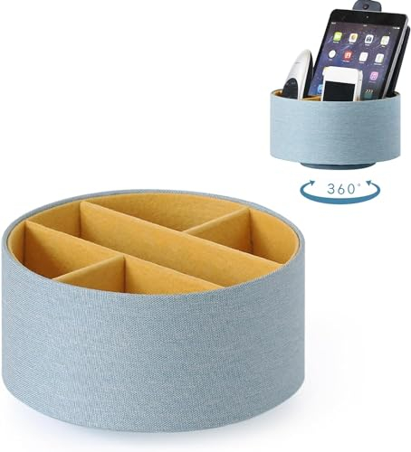 Neateam Soporte de Mando a Distancia Giratorio 360°, Organizador Circular de Mandos a Distancia con 5 Compartimentos,Organizador de Escritorio- Amarillo&Azul