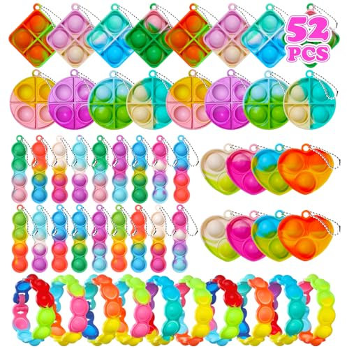TOANWOD 52 PCS Easter Party Bag Fillers for Kids: Stocking Fillers Easter Eve Box Fidget Toys - Party Favours Pop Keyring Poppet Pinata Fillers - Small Birthday Gifts Class Prizes for Girls Boys