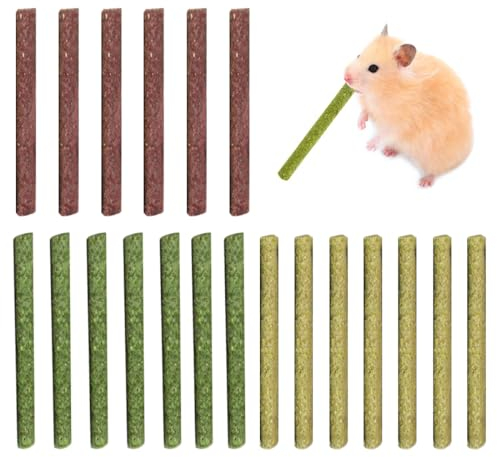 WeddHuis 20 Pcs Timothy Heu Sticks Kaninchen Spielzeug Kauspielzeug für Kaninchen Meerschweinchen Hamster Chinchilla Häschen Leckerli 3 Geschmacksrichtungen