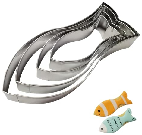 Fisch Ausstecher 4 Stück Fisch Ausstechform Kommunion Set Taufe Edelstahl Keksausstecher Cookie Cutter für Kommunion Konfirmation Taufe Backen DIY Kuchen (4 Stück)