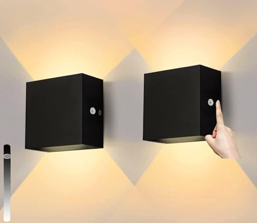 yovurond Dimmbare Wandlampe mit Schalter, Aluminum Modern LED Wandleuchte Innen Licht Up Down Wandlicht für Badezimmer, Wohnzimmer, Schlafzimmer, Flur (Schwarz, Warmweiß Dimmbare)