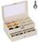 Relaxdays Organizador 12 Gafas de Sol, Ventana Cristal, Estuche Efecto Piel, Funda Terciopelo,15,5x33,5x19,5 cm, Blanco