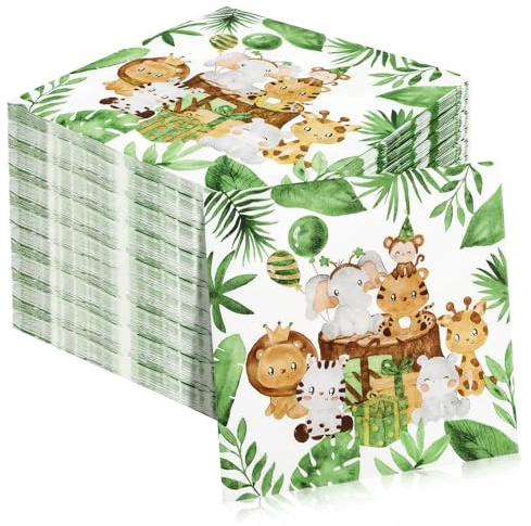 60 Stück Dschungel Safari Party Servietten, Tier Servietten Kindergeburtstag Party Geburtstag Deko, Safari Thema Tier Party Kindergeburtstag, Tier Servietten für Mädchen Geburtstag Party Tischdeko