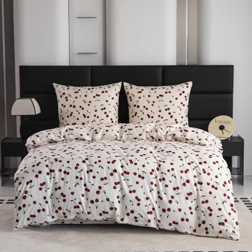 Cotton Market Bettwäsche – Bettwäsche-Sets 3 Teilig – Bettbezug 220x200 cm und 2 Kissenbezüge 70x80 cm – Kirschen