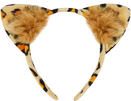 WANGWANG Leoparden Ohren Damen, Katzenohren Haarreif Erwachsene, Fasching Haarreif Leopard Damen, Leoparden Kostüm Zubehör für Karneval, Fasching, Mottoparty
