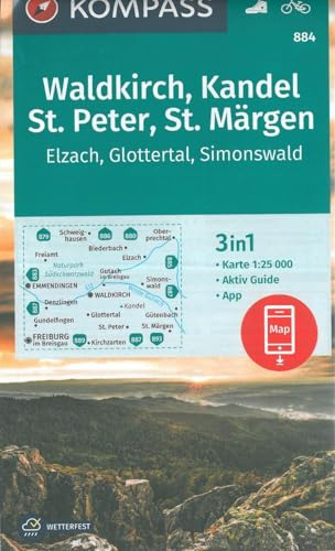 KOMPASS Wanderkarte Waldkirch, Kandel, St.Peter, St. Märgen: 3in1 Wanderkarte 1:25000 mit Aktiv Guide inklusive Karte zur offline Verwendung in der ... (KOMPASS-Wanderkarten, Band 884)