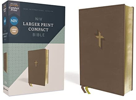 NIV, Larger Print Compact Bible, Leathersoft, Brown, Red Letter, Comfort Print